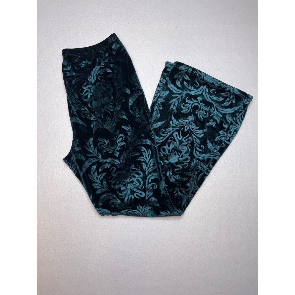 Womens Pants Velvet Octopus Damask Flare Leg XL Teal Black
